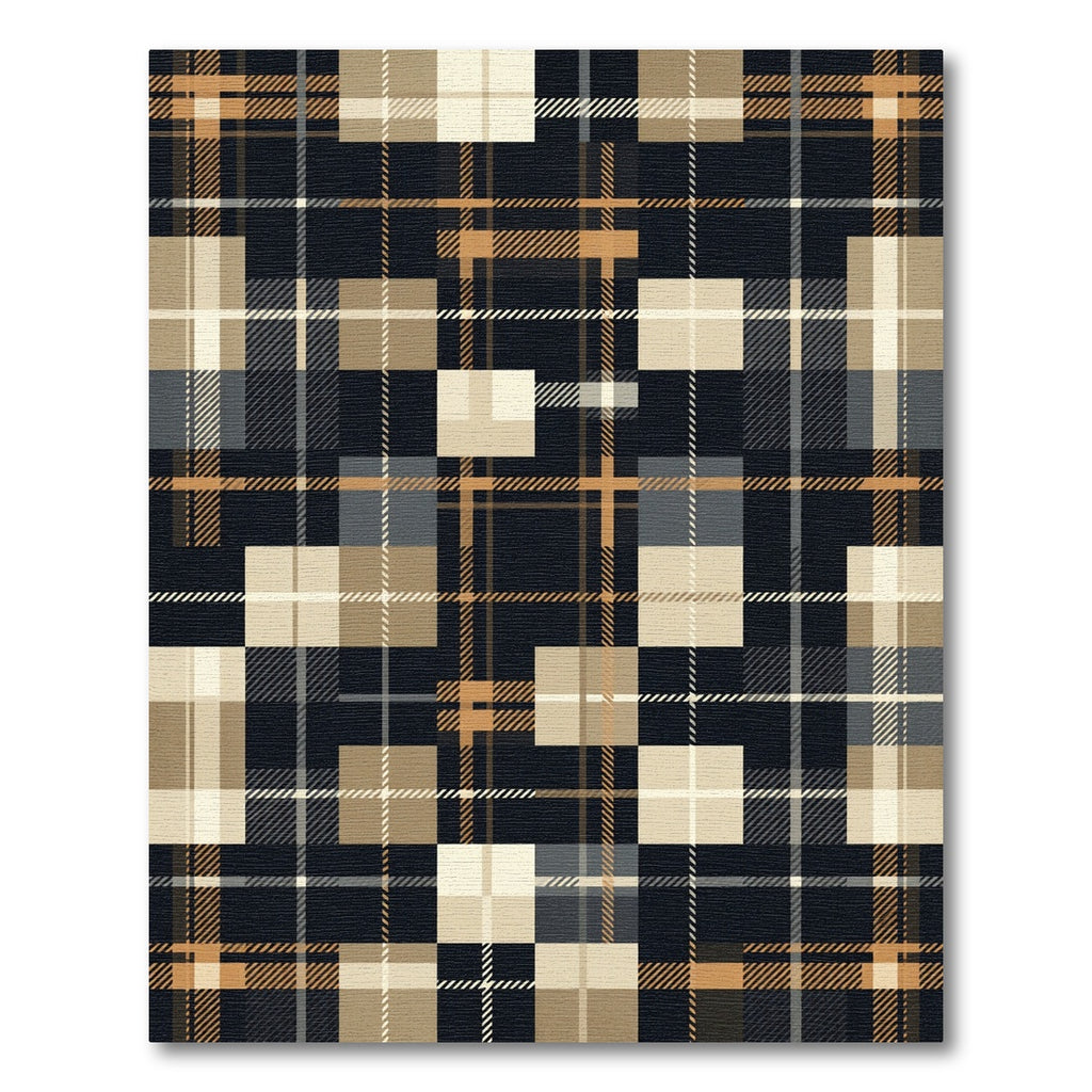 Modern Navy Ochre Grid Plaid Rug
