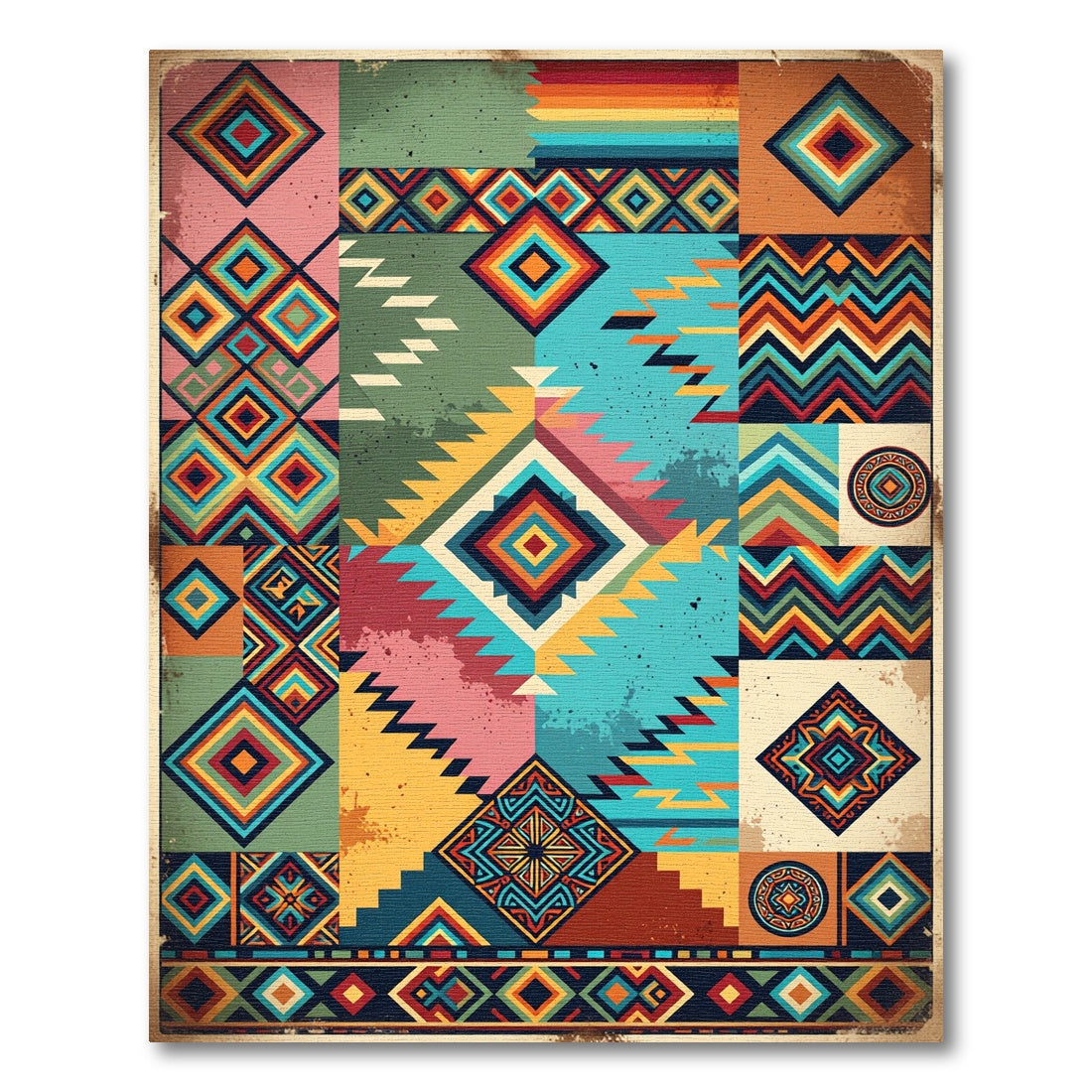 Vibrant Geometric Southwestern Multicolored Diamond Art Rug