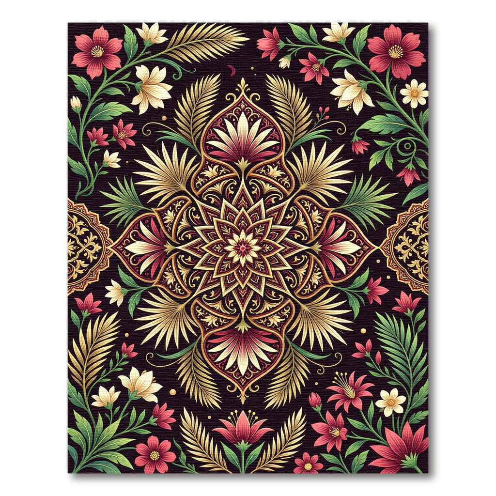 Elegant Burgundy Floral Medallion Gold Accents Rug