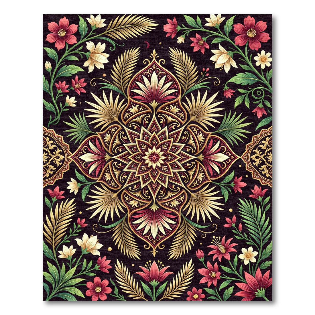 Elegant Burgundy Floral Medallion Gold Accents Rug