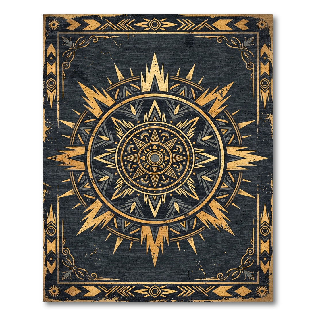 Golden Celestial Sunburst Art Deco Rug