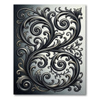 Ornate Black Silver Swirl Flourish Rug