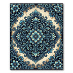 Elegant Navy and Cream Floral Medallion Rug