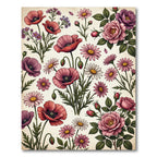 Vintage Pink Poppy Wildflower Garden Rug