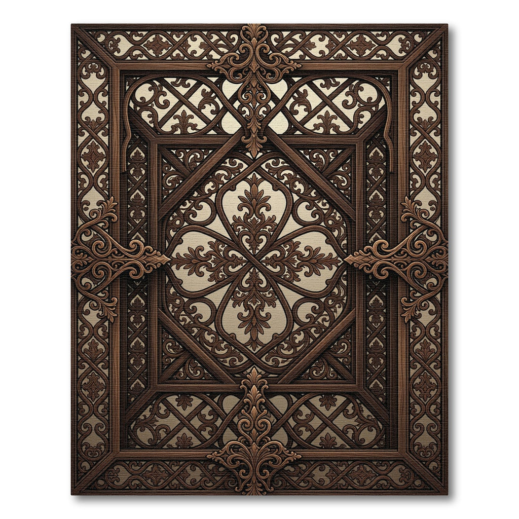 Dark Brown Ornamental Arabesque Scroll Rug