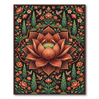 Ornate Coral Lotus Bird Garden Rug