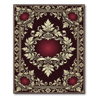 Ornate Burgundy Golden Damask Medallion Rug