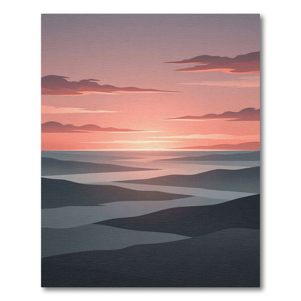 Serene Sunset Mountain River Landscape Rug