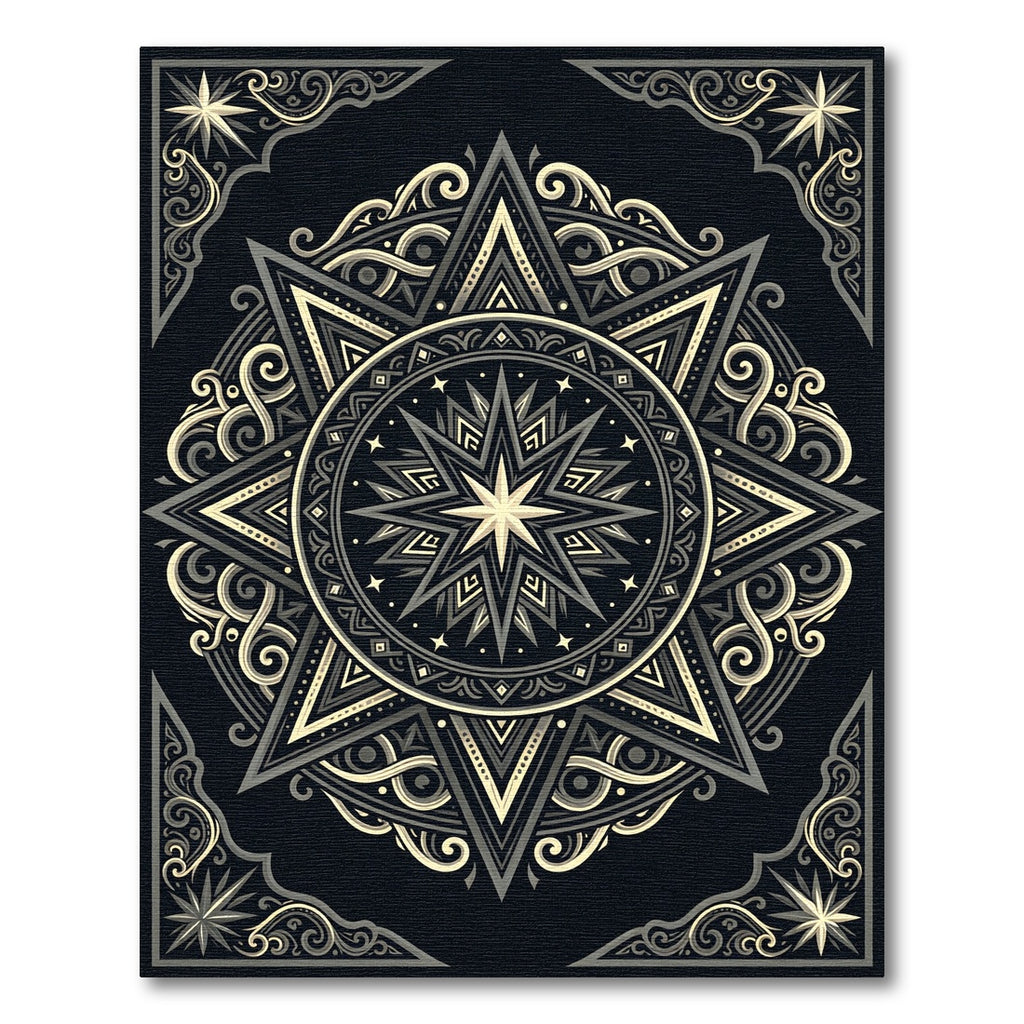 Celestial Monochrome Starburst Geometric Medallion Rug