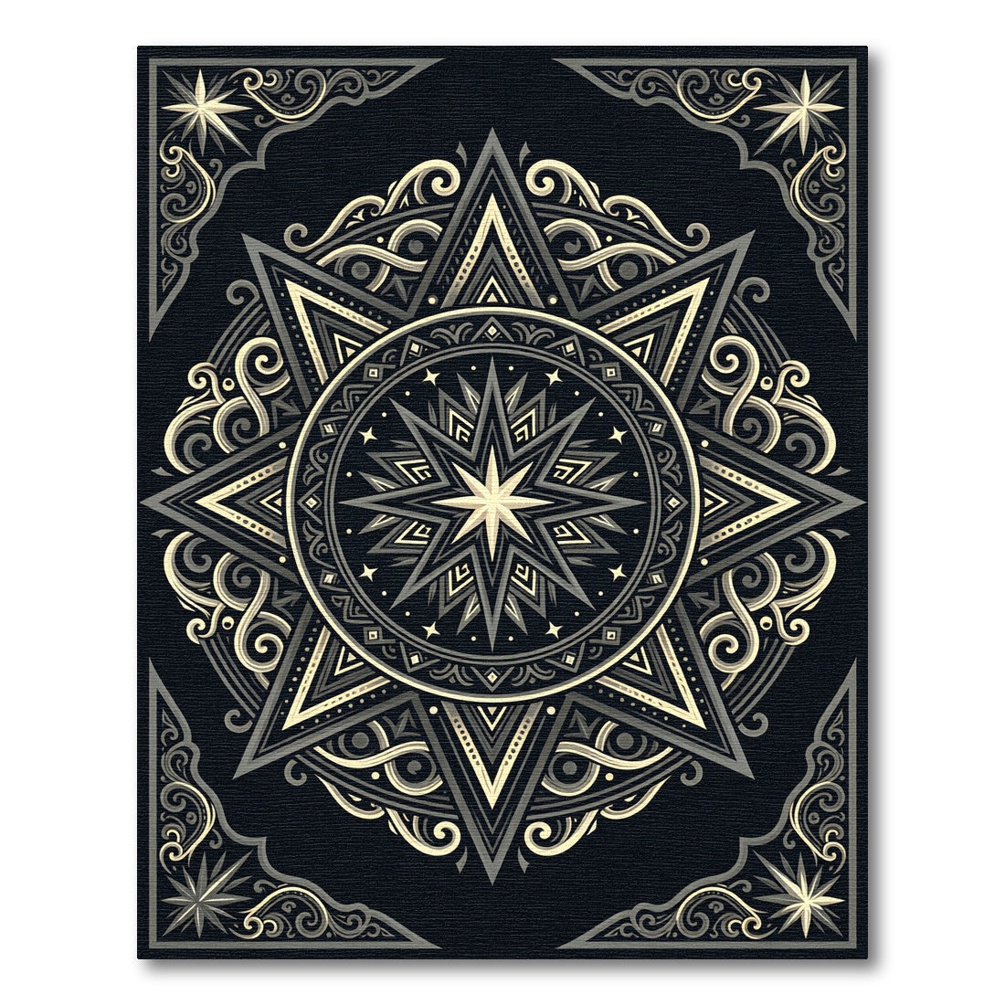 Celestial Monochrome Starburst Geometric Medallion Rug