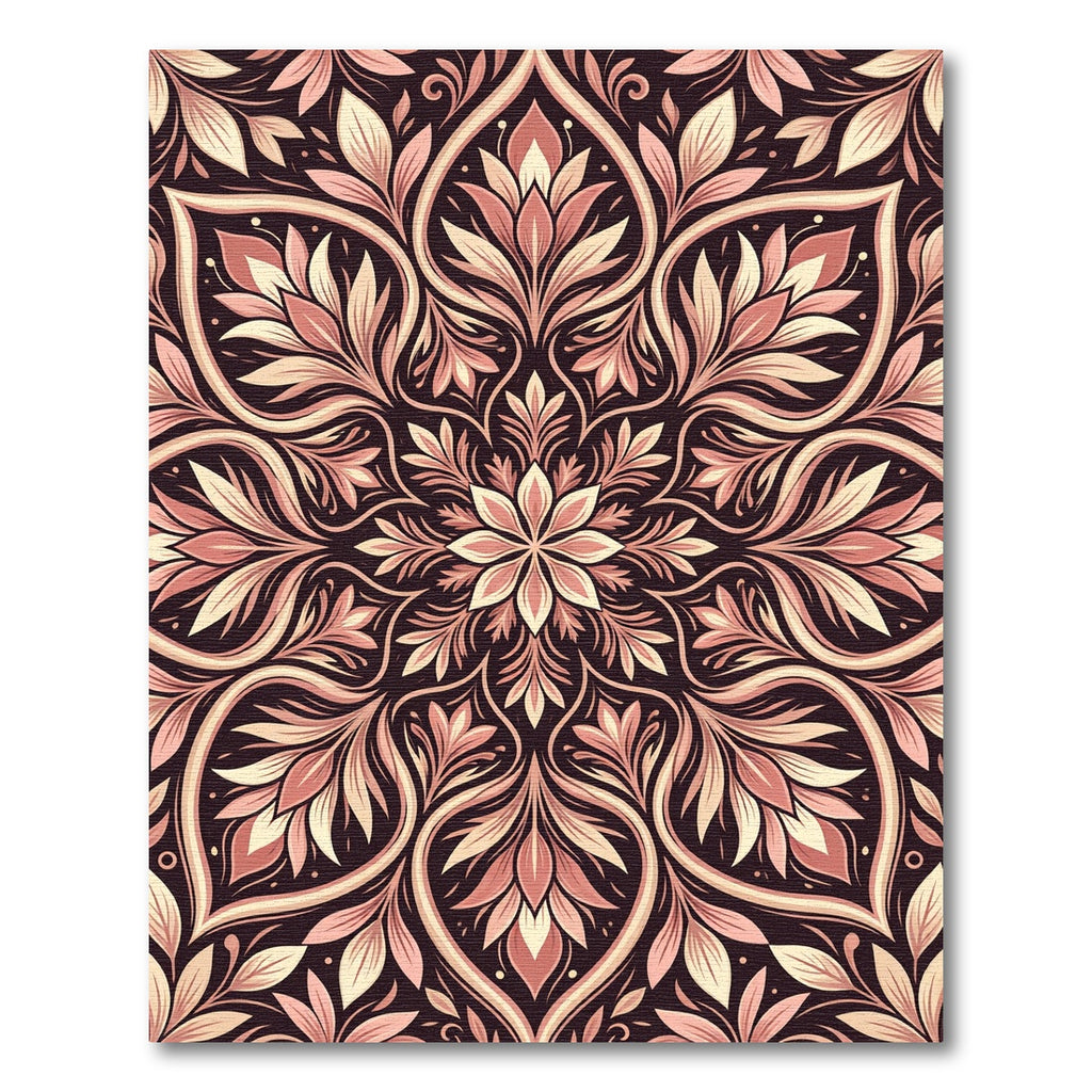 Rose Gold Floral Scrollwork Mandala Rug