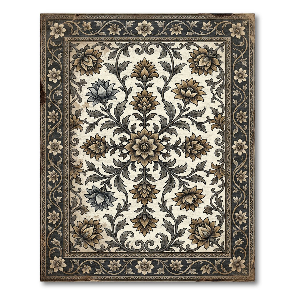 Antique Golden Floral Medallion Rug
