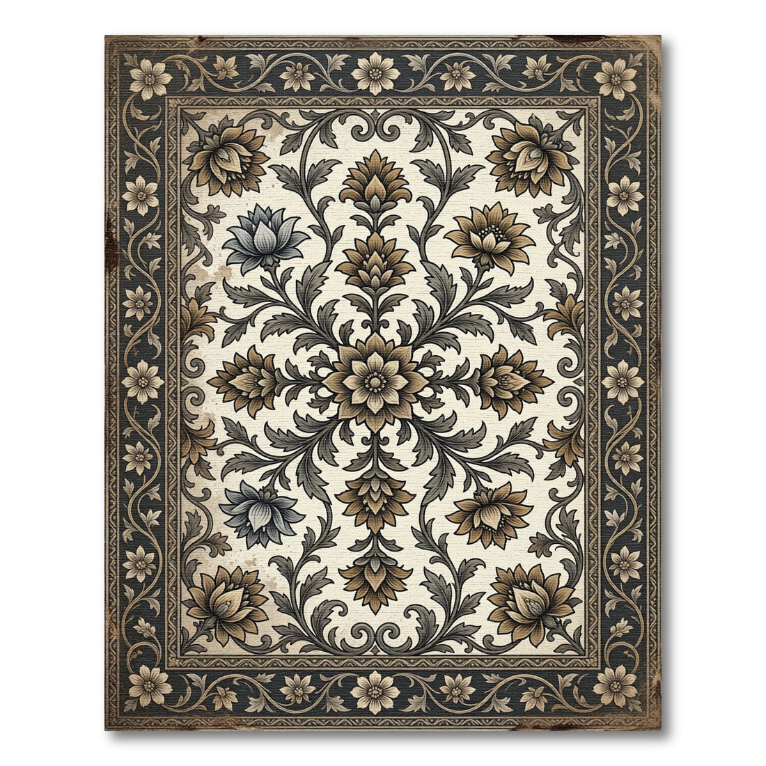 Antique Golden Floral Medallion Rug