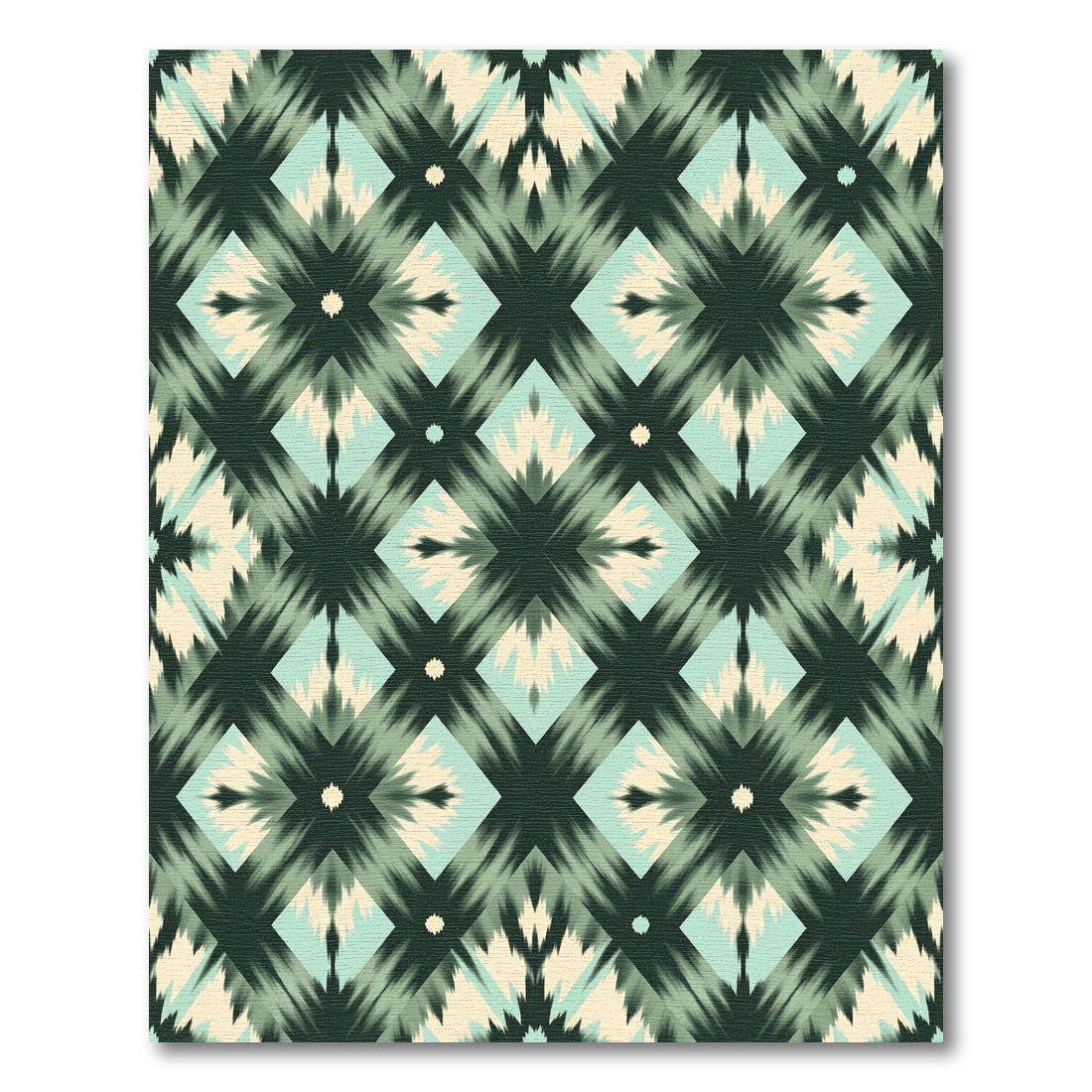 Dark Green Teal Cream Diamond Shimmer Rug