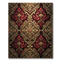 Elegant Crimson Gold Damask Medallion Rug