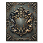 Ornate Gold Charcoal Baroque Scroll Frame Rug