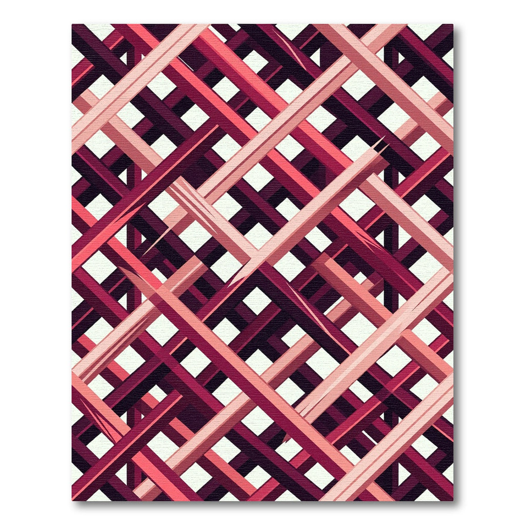 Abstract Crimson Lattice Grid Rug