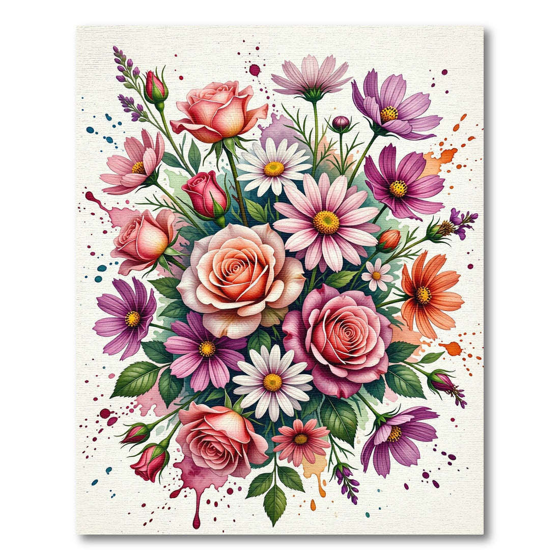 Vibrant Watercolor Floral Bouquet Arrangement Rug
