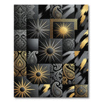 Gold Black Paisley Sunburst Collage Rug