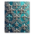 Elegant Teal Silver Fleur-de-Lis Lattice Rug
