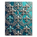Elegant Teal Silver Fleur-de-Lis Lattice Rug