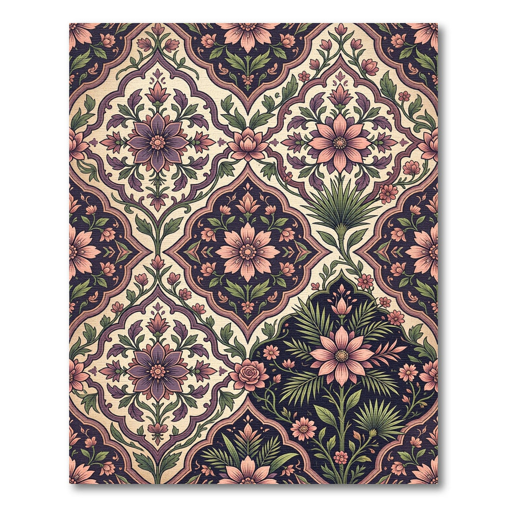 Vintage Plum Floral Medallion Tile Rug