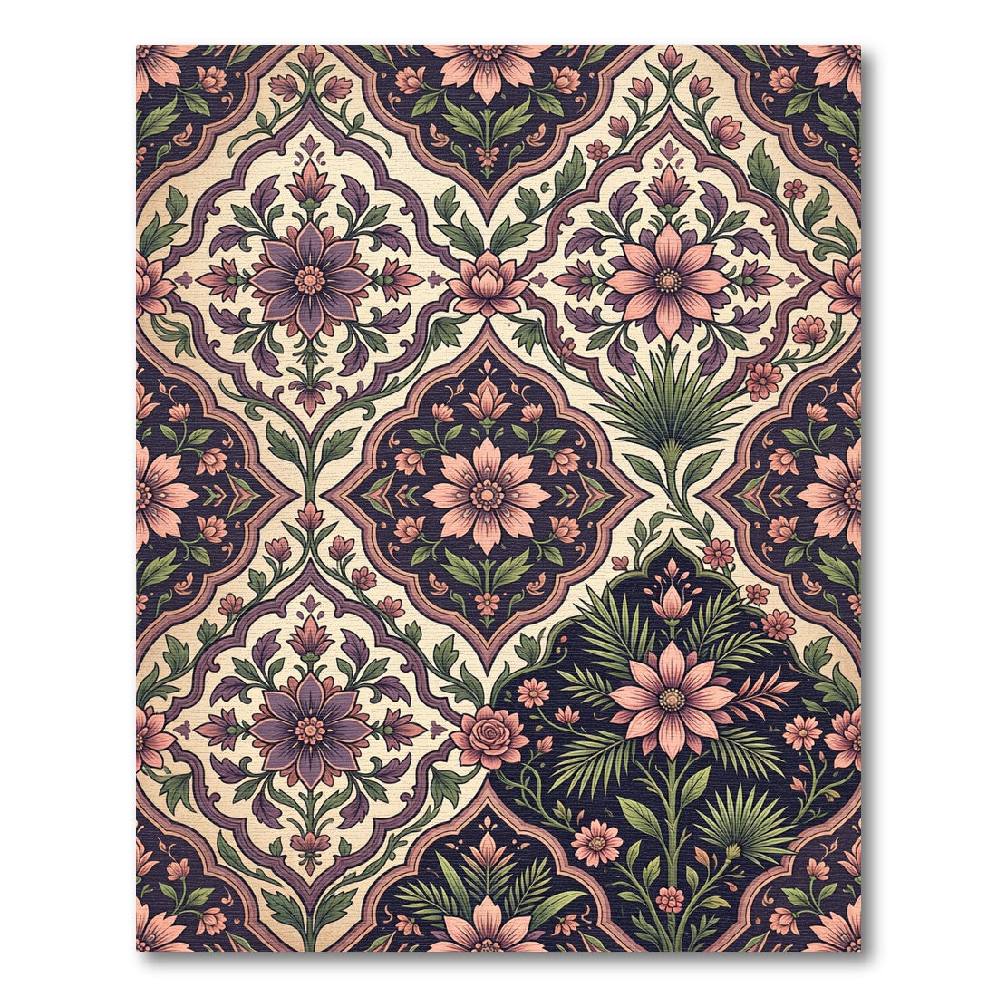 Vintage Plum Floral Medallion Tile Rug