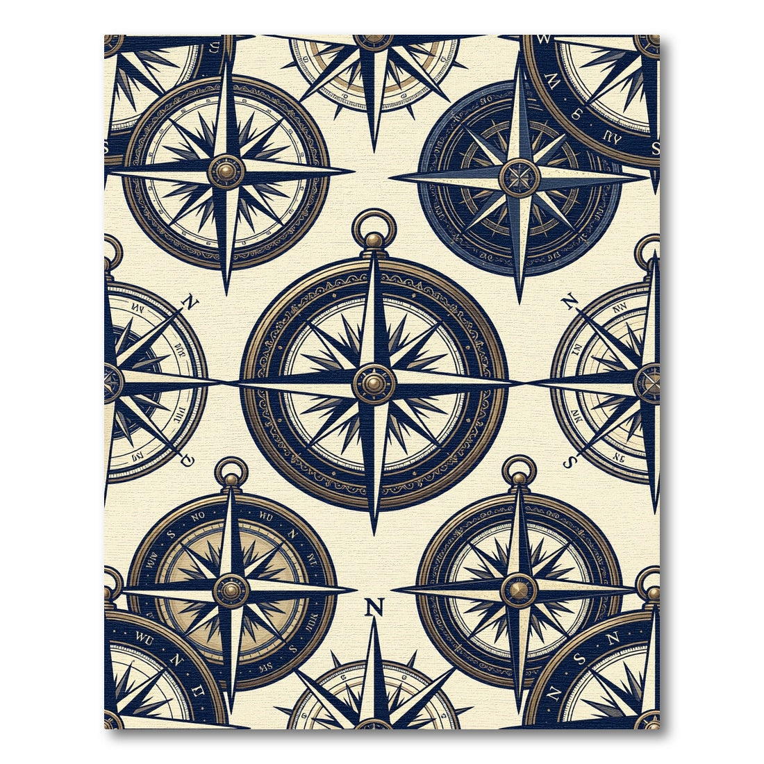 Vintage Navy Nautical Compass Anchor Rug