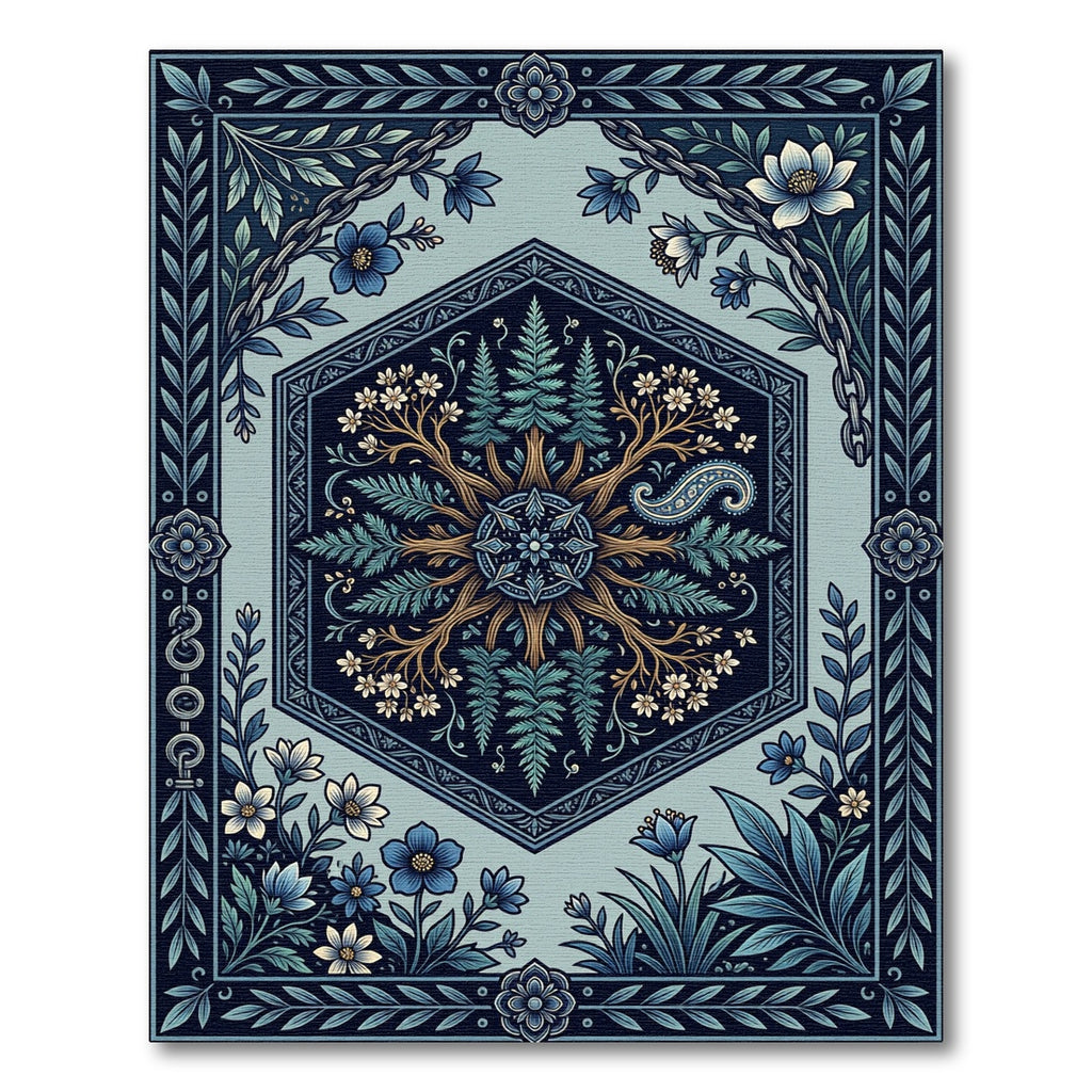 Midnight Blue Botanical Hexagon Meadow Rug