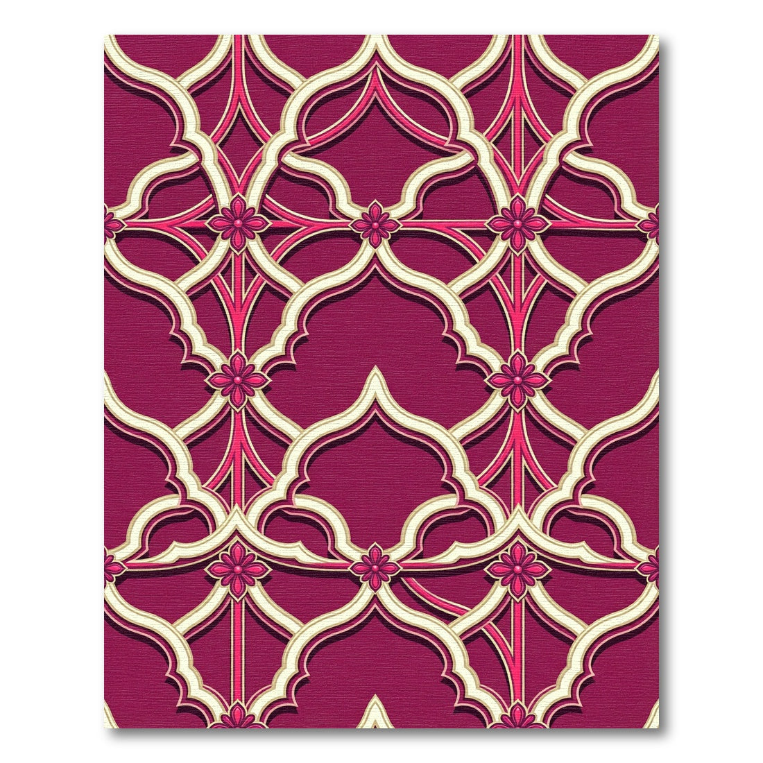 Ornate Burgundy Trellis with Floral Accents Rug