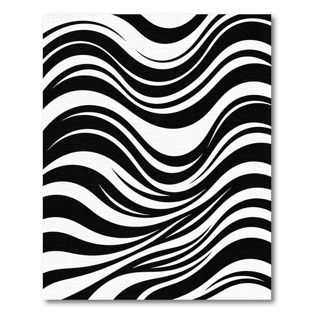 Bold Black White Flowing Curves Rug