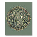Sage Green Ornate Paisley Floral Medallion Rug