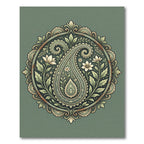 Sage Green Ornate Paisley Floral Medallion Rug