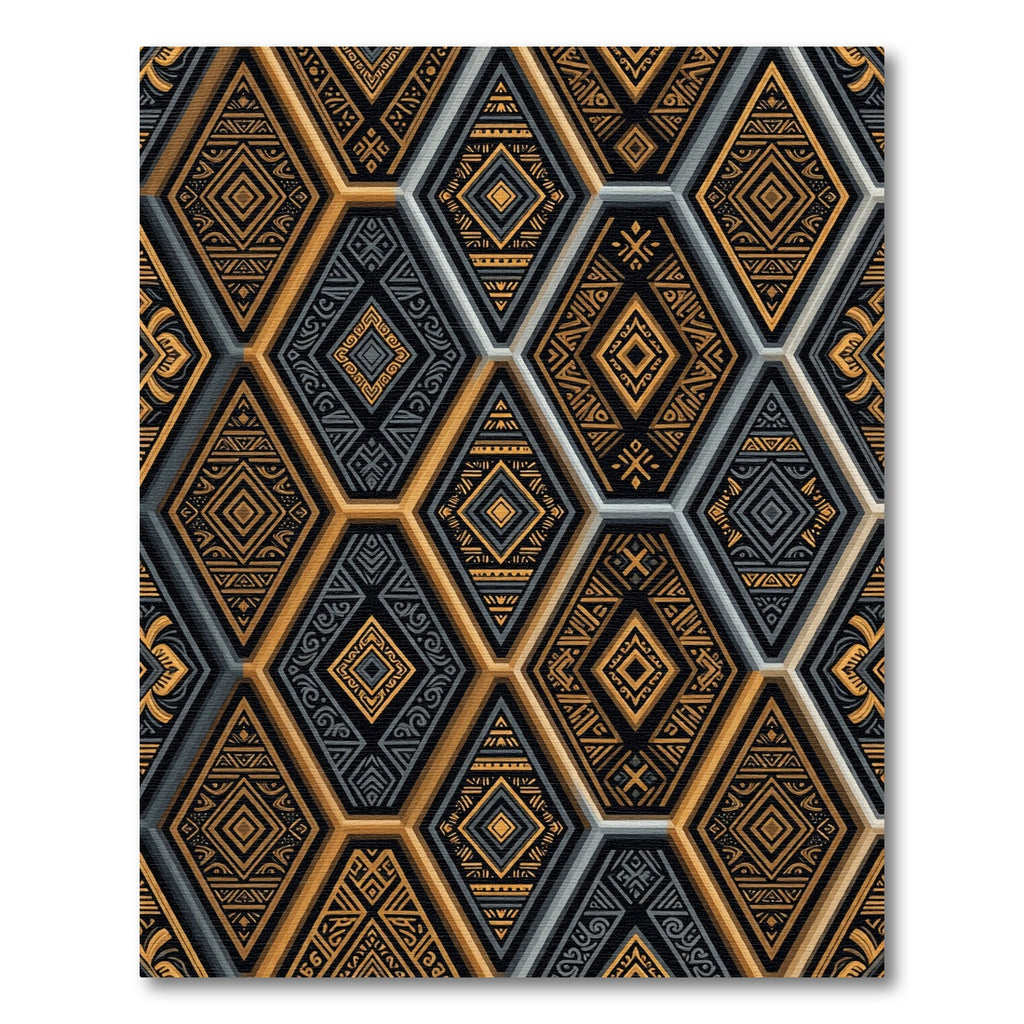 Gold Gray Tribal Hexagon Arrangement Rug