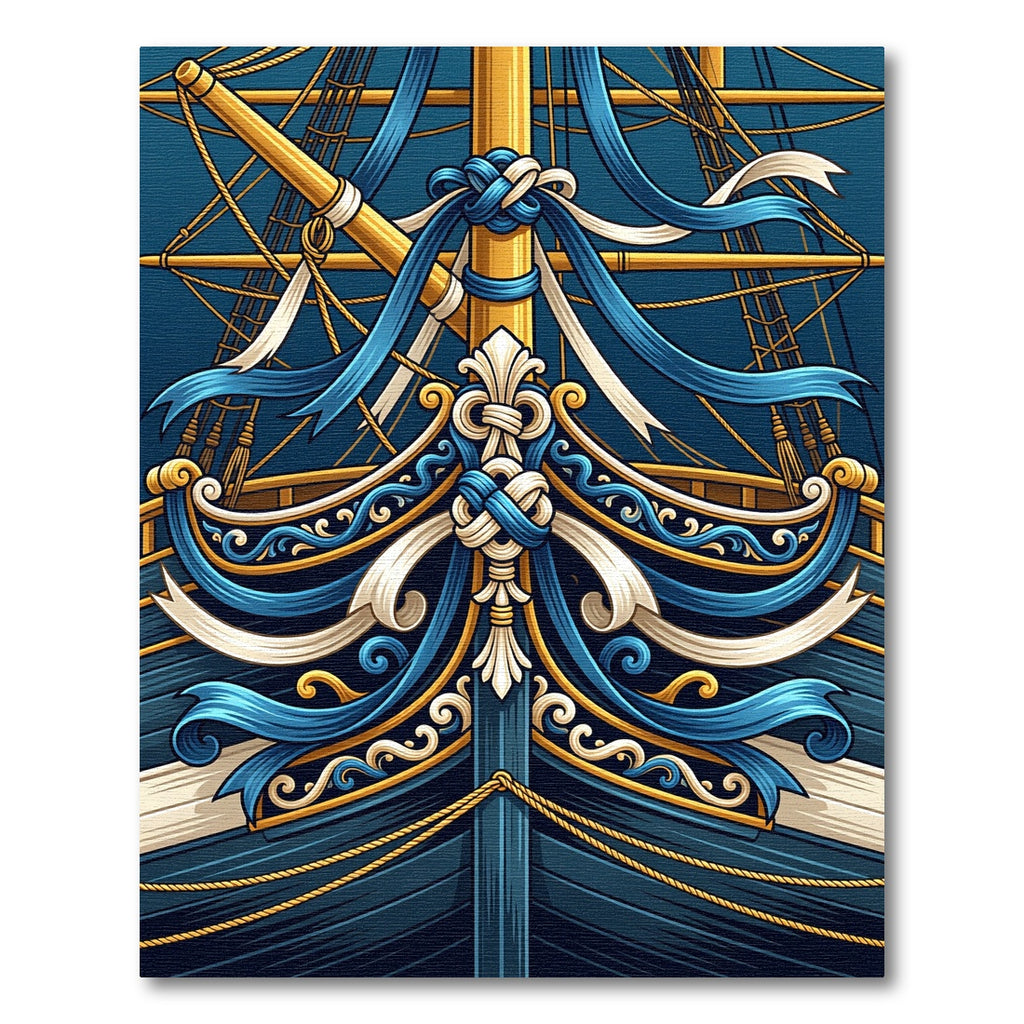 Elegant Navy Nautical Ship Ribbon Art Rug