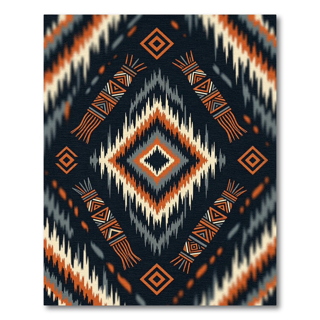Orange Black Tribal Diamond Geometric Rug