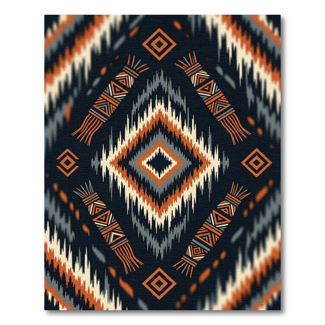 Orange Black Tribal Diamond Geometric Rug