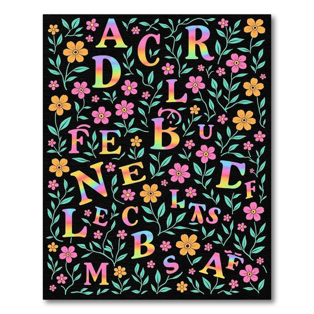 Rainbow Alphabet Floral Garden Rug