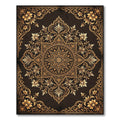 Ornate Gold Floral Medallion Charcoal Backdrop Rug