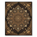 Ornate Gold Floral Medallion Charcoal Backdrop Rug