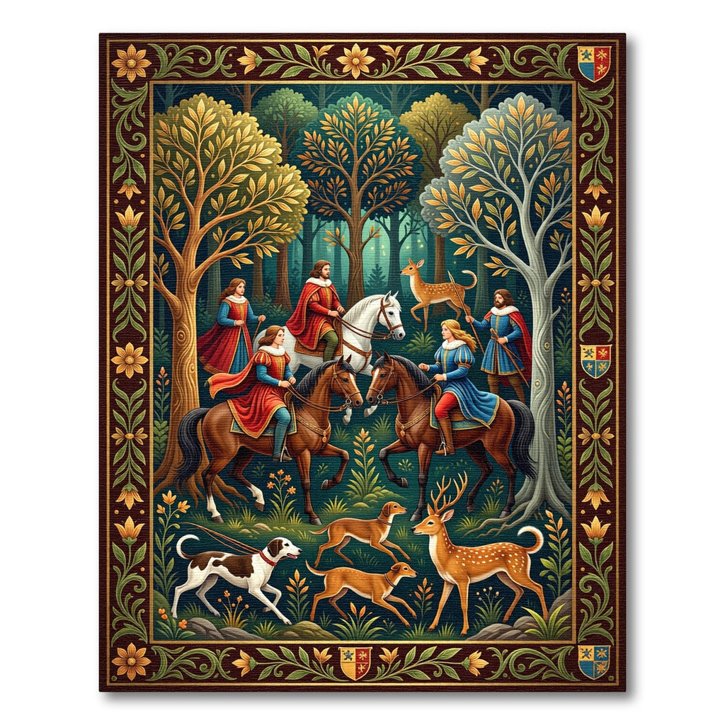 Medieval Enchanted Forest Noble Hunt Scene Rug