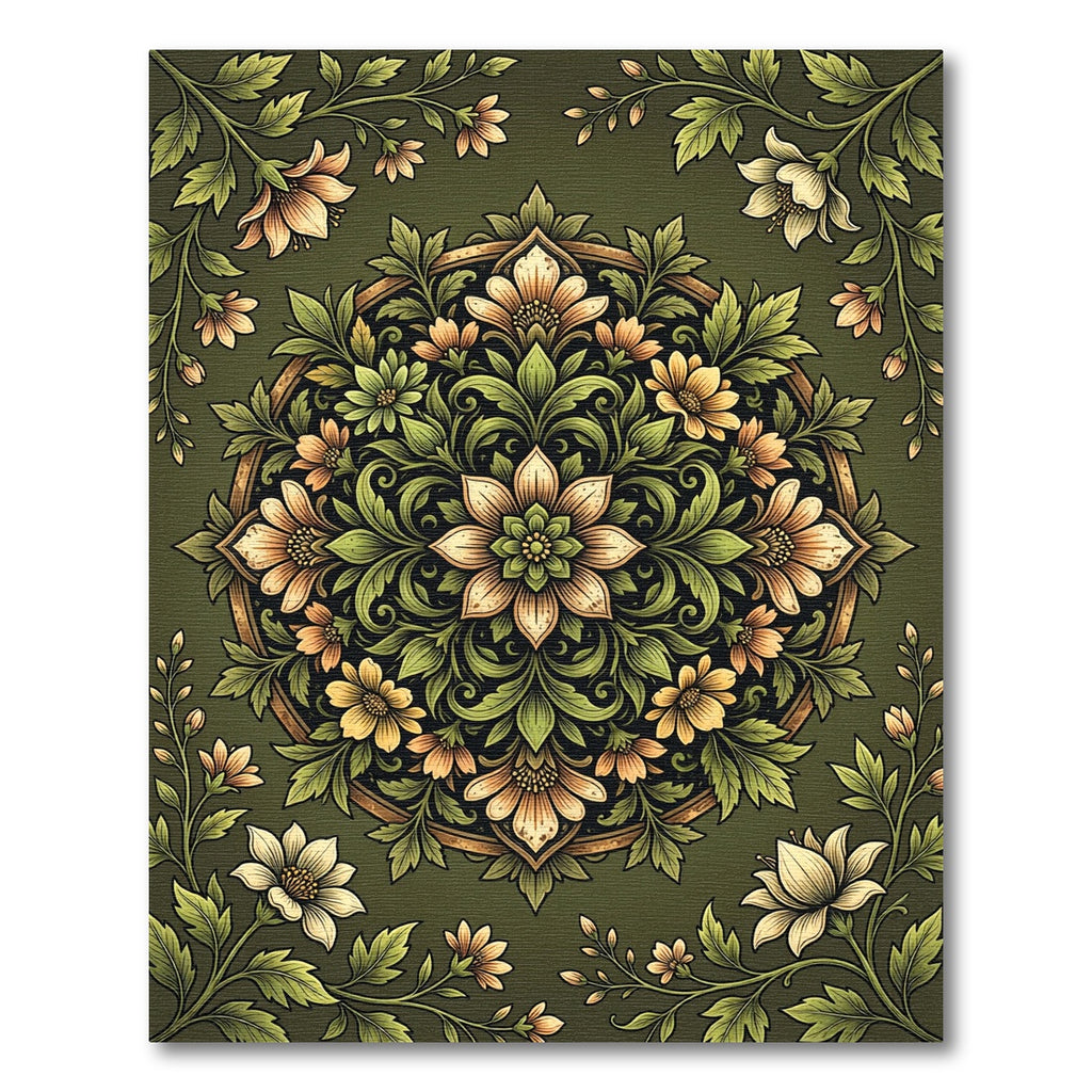 Elegant Sage Green Floral Mandala Rug