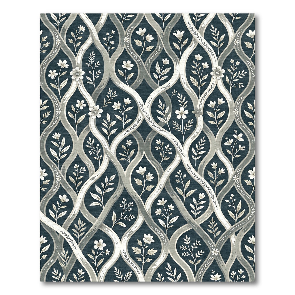 Charcoal Cream Intertwined Botanical Vine Rug
