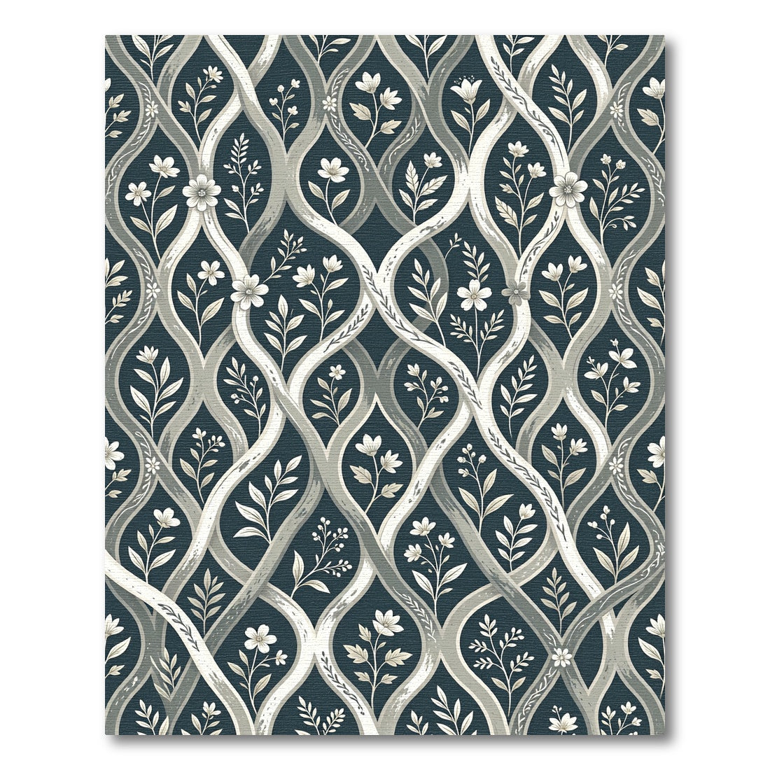 Charcoal Cream Intertwined Botanical Vine Rug