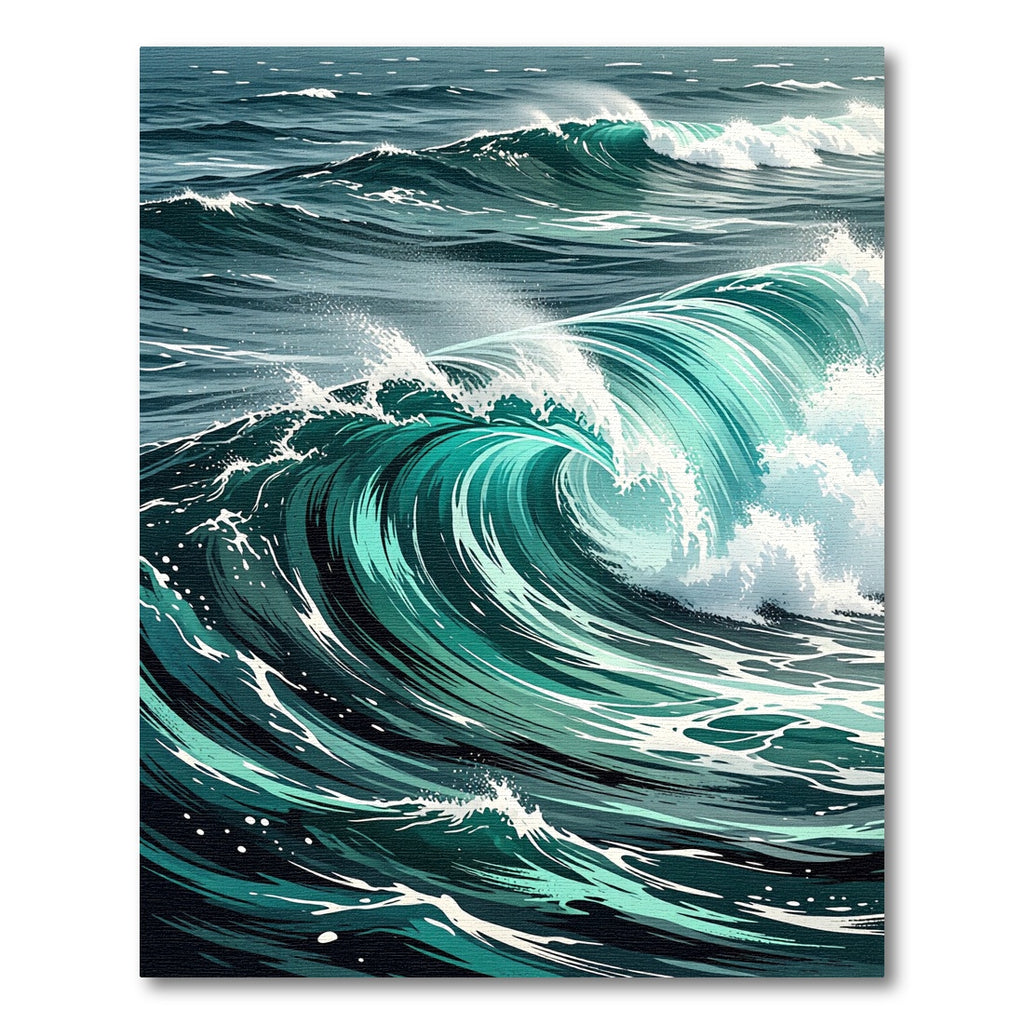 Dynamic Turquoise Ocean Wave Accent Rug