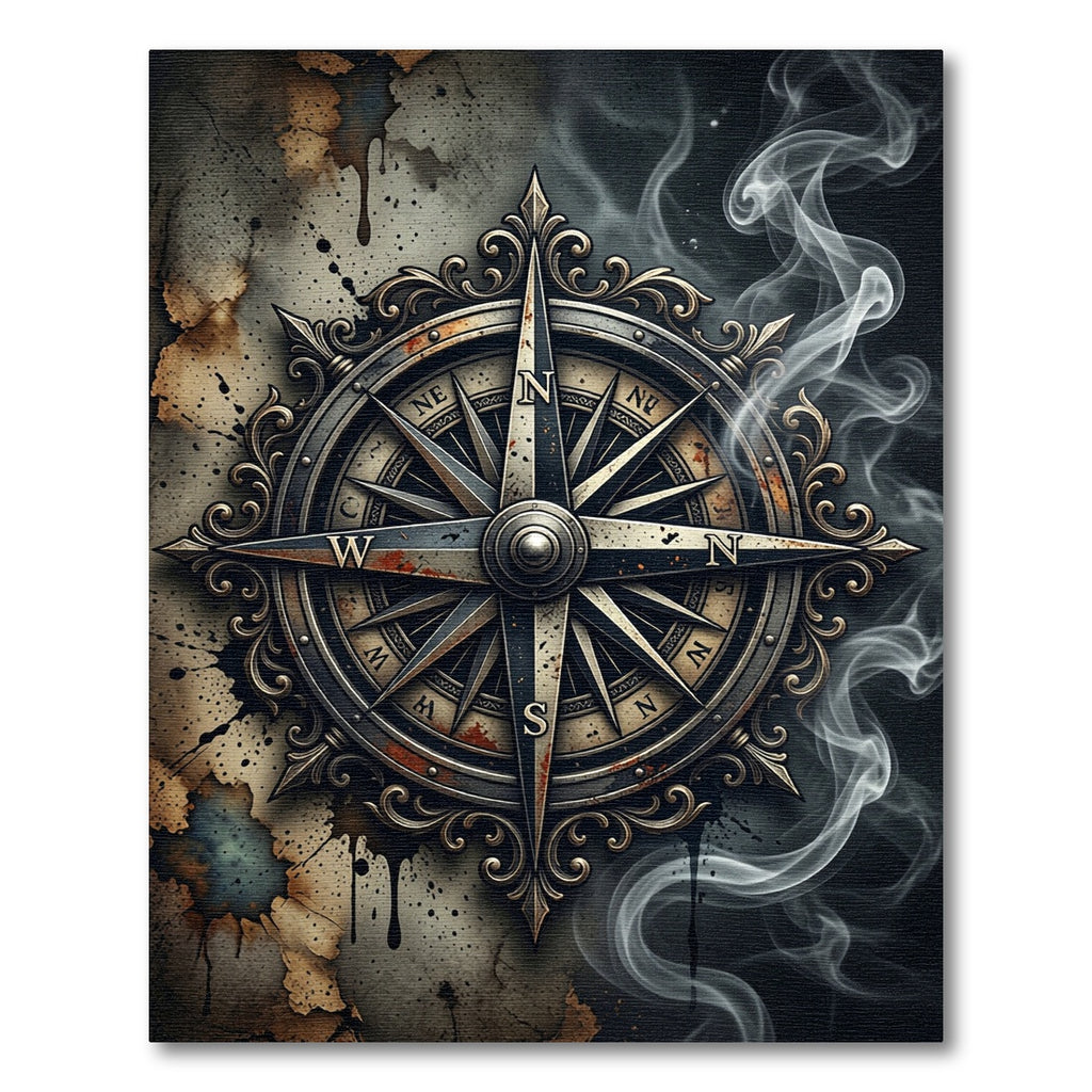 Ornate Smoke Weathered Compass Medallion Rug