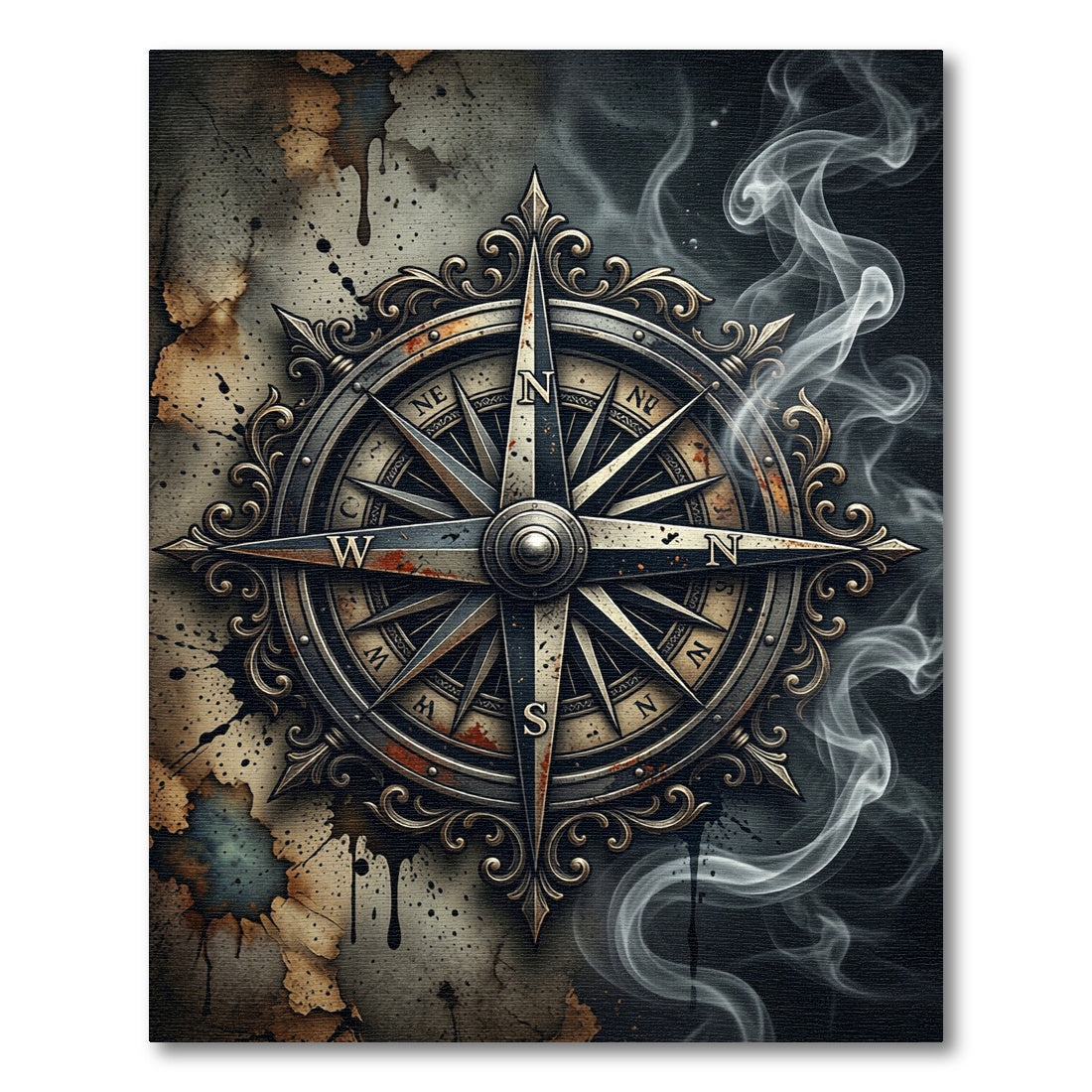 Ornate Smoke Weathered Compass Medallion Rug