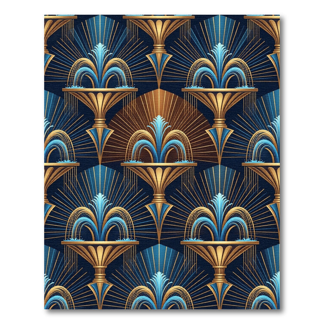 Art Deco Golden Fountain Blue Radiance Rug
