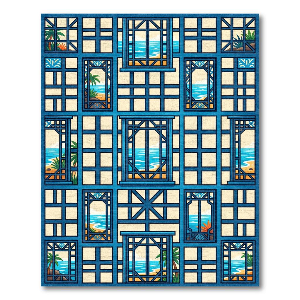 Azure Coastal Window Pane Sea View Rug