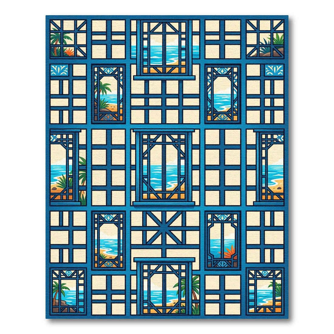 Azure Coastal Window Pane Sea View Rug